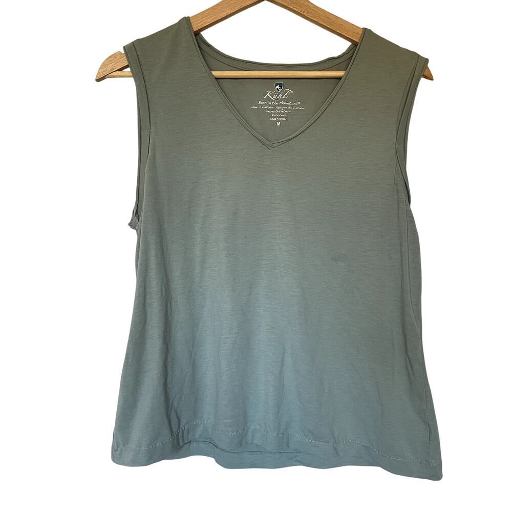 Kuhl green gray v-neck workout top women's size medium sleeveless flaw